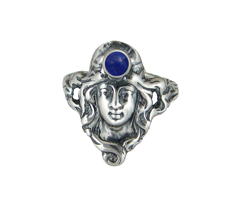 Sterling Silver Garden Woman Maiden Ring With Lapis Lazuli Size 6